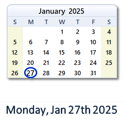 27 January 2025 calendar