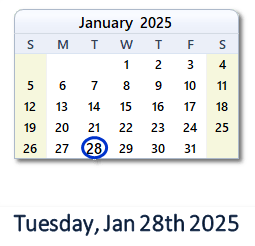28 January 2025 calendar
