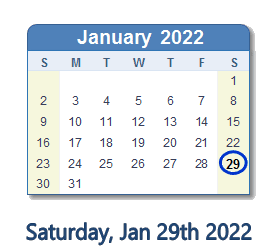 January 29, 2022 calendar