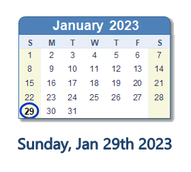29 January 2023 calendar