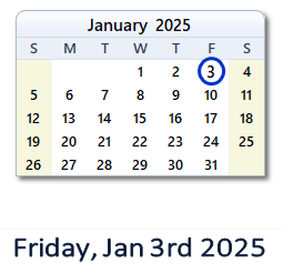 January 3, 2025 calendar