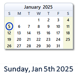 5 January 2025 calendar