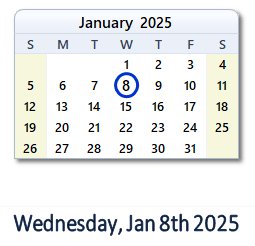 8 January 2025 calendar