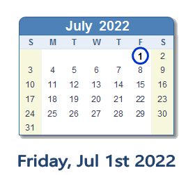 July 1, 2022 calendar