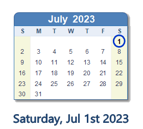 July 1, 2023 calendar