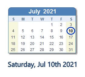 July 10, 2021 calendar
