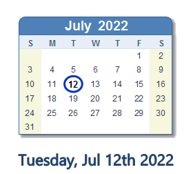 July 12, 2022 calendar