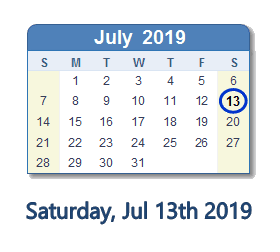 July 13, 2019 calendar