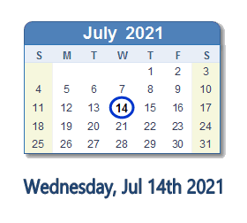 July 14, 2021 calendar