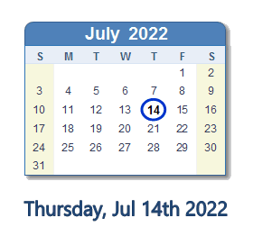 July 14, 2022 calendar
