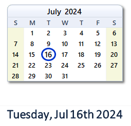 16 July 2024 calendar
