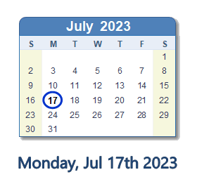 July 17, 2023 calendar