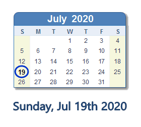 July 19, 2020 calendar