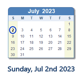 July 2, 2023 calendar