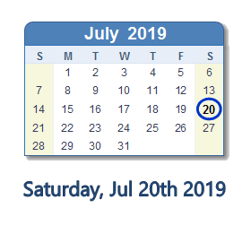 July 20, 2019 calendar