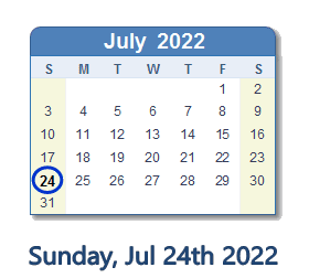 July 24, 2022 calendar