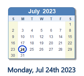 24 July 2023 calendar