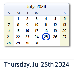 July 25, 2024 calendar