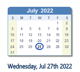 July 27, 2022 calendar