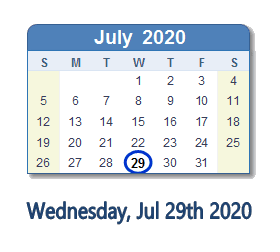 July 29, 2020 calendar