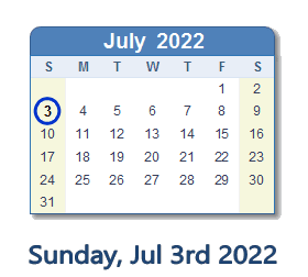 July 3, 2022 calendar