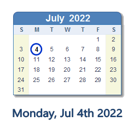 July 4, 2022 calendar
