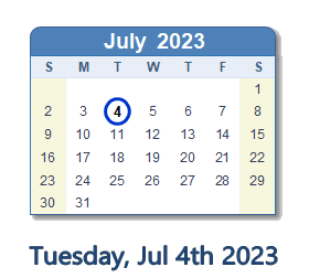 4 July 2023 calendar