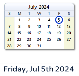 5 July 2024 calendar