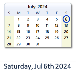 July 6, 2024 calendar