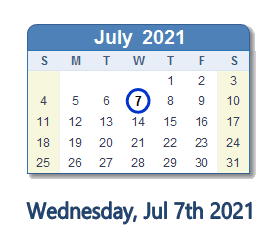 July 7, 2021 calendar