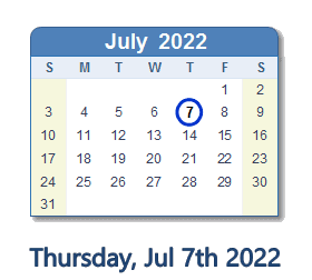 July 7, 2022 calendar