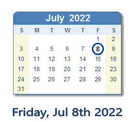 July 8, 2022 calendar
