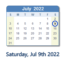 July 9, 2022 calendar