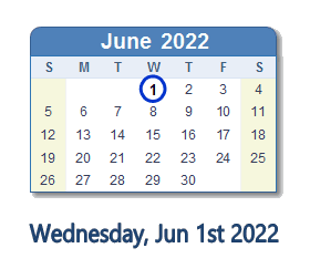 June 1, 2022 calendar