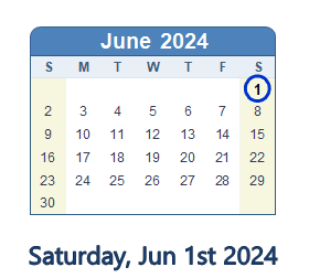 June 1, 2024 calendar