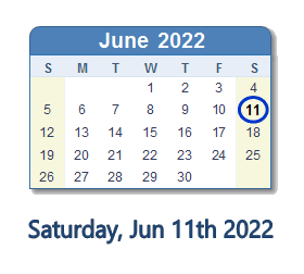 June 11, 2022 calendar