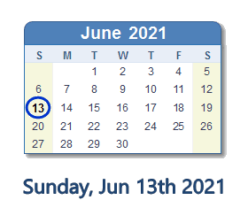 June 13, 2021 calendar