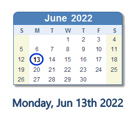 June 13, 2022 calendar