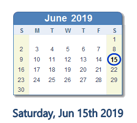 June 15, 2019 calendar