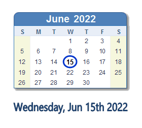 June 15, 2022 calendar