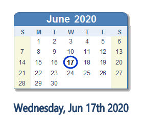 June 17, 2020 calendar