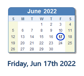 June 17, 2022 calendar