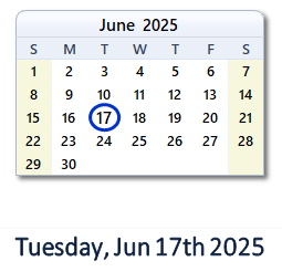 17 June 2025 calendar