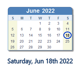 June 18, 2022 calendar