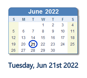 June 21, 2022 calendar