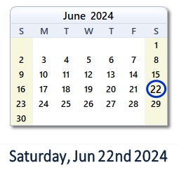 22 June 2024 calendar