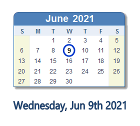 June 9, 2021 calendar