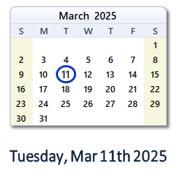 11 March 2025 calendar