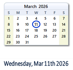 March 11, 2026 calendar