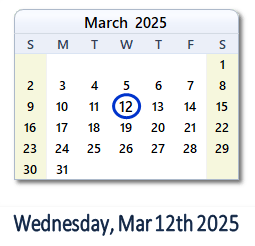 March 12, 2025 calendar